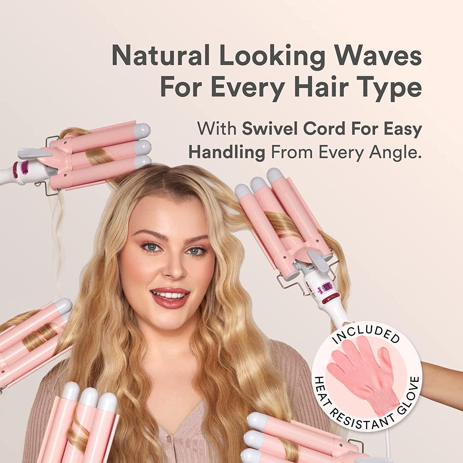 INH Beach Waver Curling Iron 3 Barrel Ceramic Curler Wand 25mm