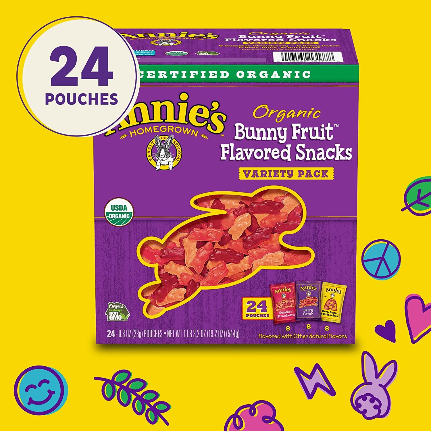 Annie's Organic Bunny Fruit Snacks Variety Pack Gluten Free 24 Pouches