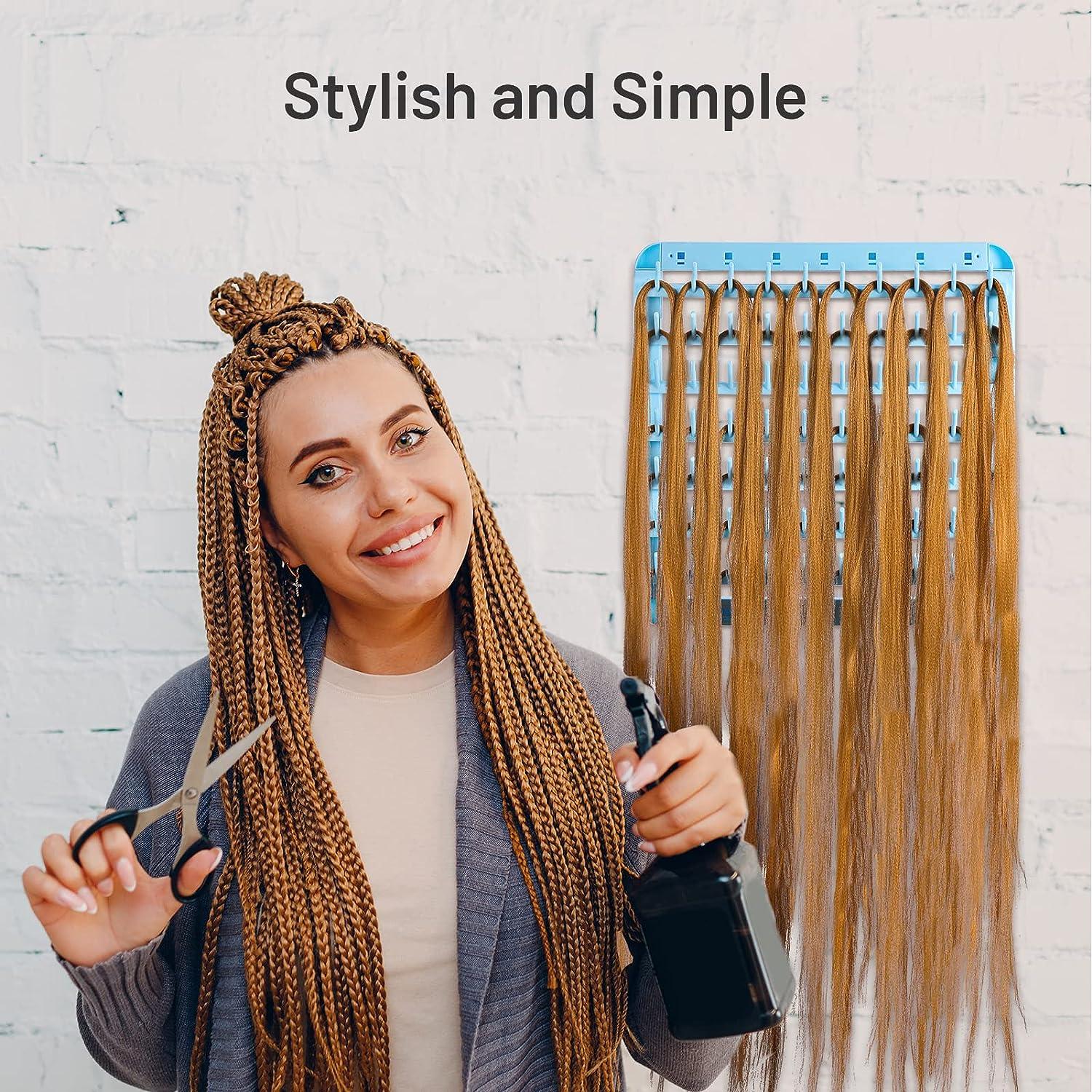 Yumkfoi Portable Braiding Hair Rack 120 Pegs 2-in-1 Standing Hair Holder  Braid Rack for Braiding Hair Double Sided Hair Separator Stand for Stylists  Hair Extension Holder with Hair Supplies Blue Plastic-120 pegs