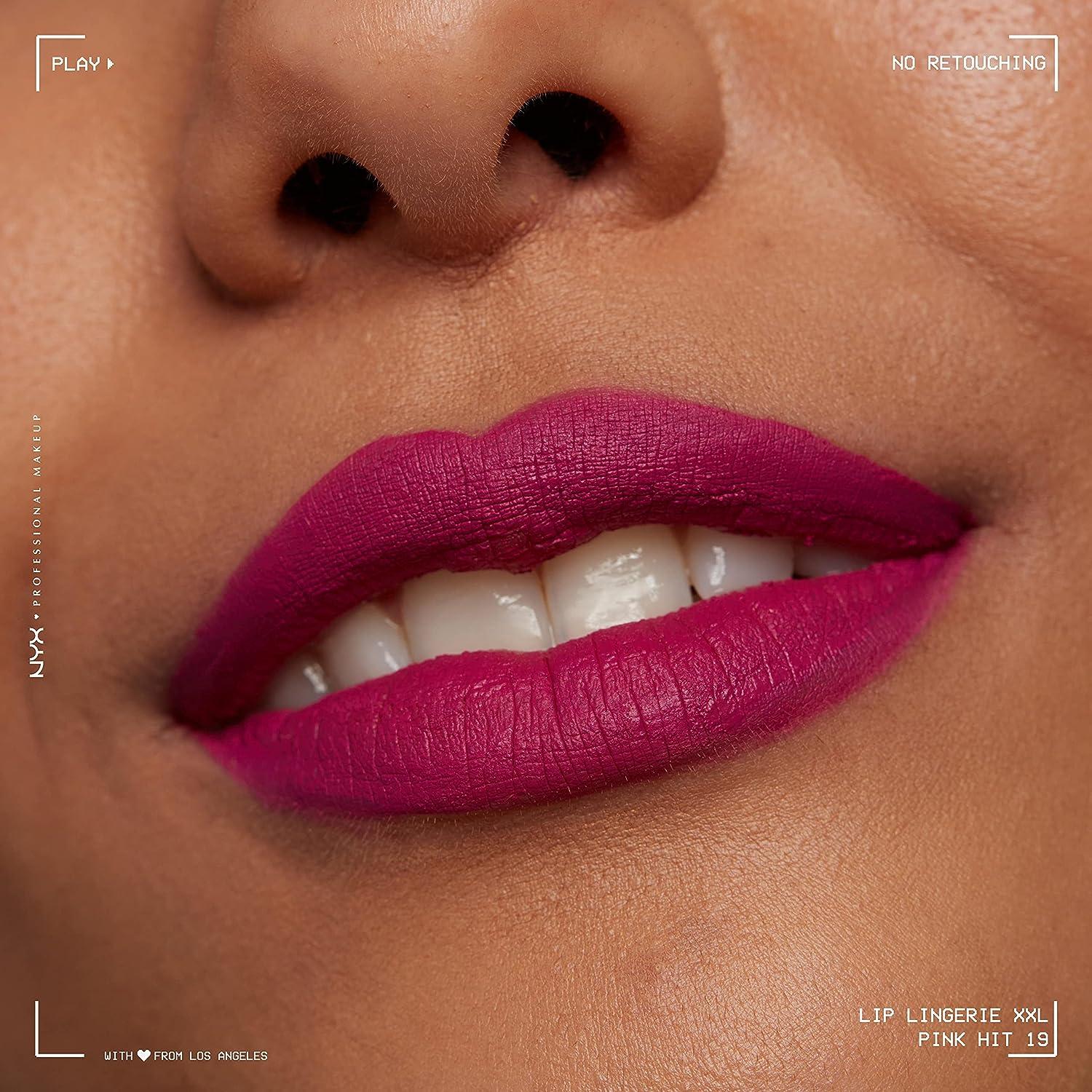 NYX PROFESSIONAL MAKEUP Lip Lingerie XXL Matte Liquid Lipstick - Pink Hit  (Cool Toned Hot Pink) 19 Pink Hit 0.13 Fl Oz (Pack of 1)