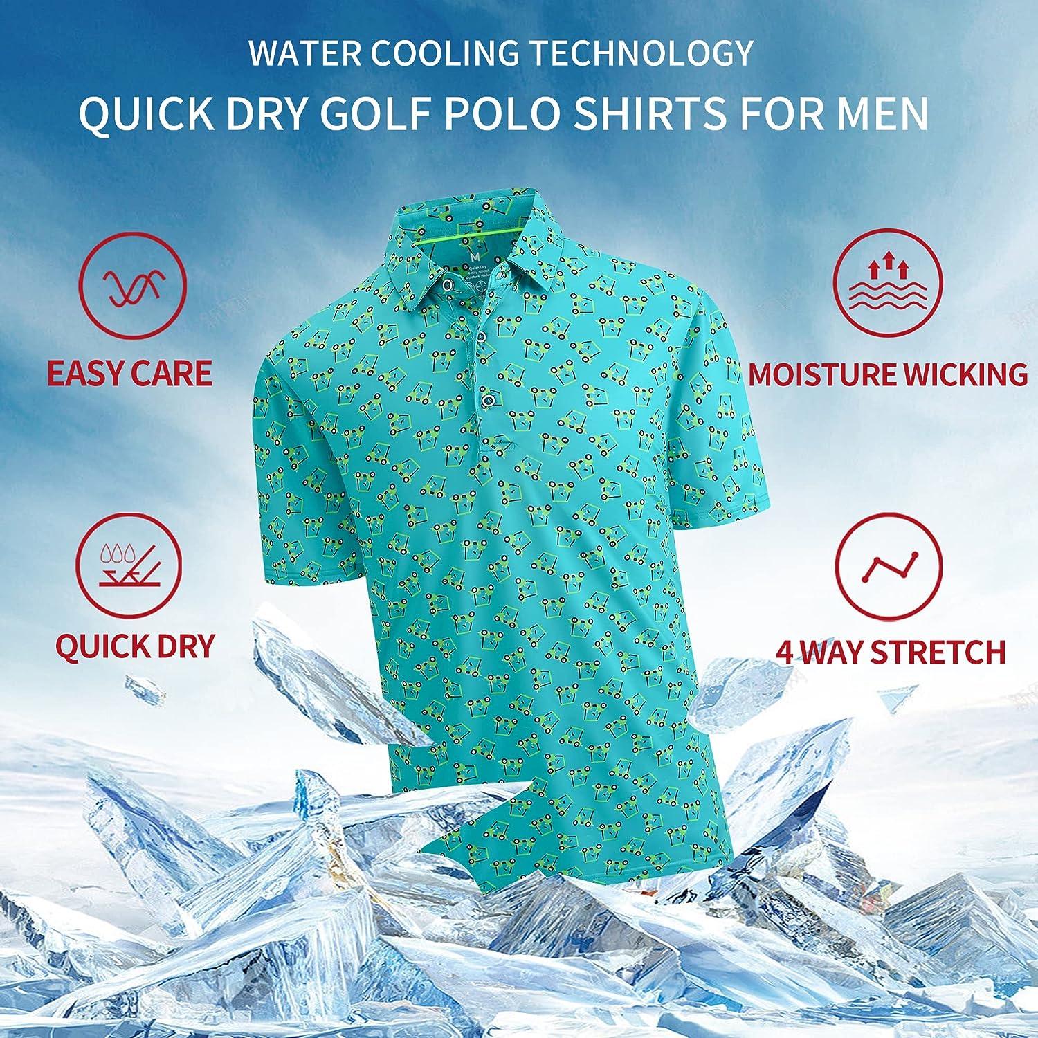 SAMERM Mens Golf Shirt Short Sleeve Print Performance Moisture Wicking Dry  Fit Polo Shirts for Men Green Large