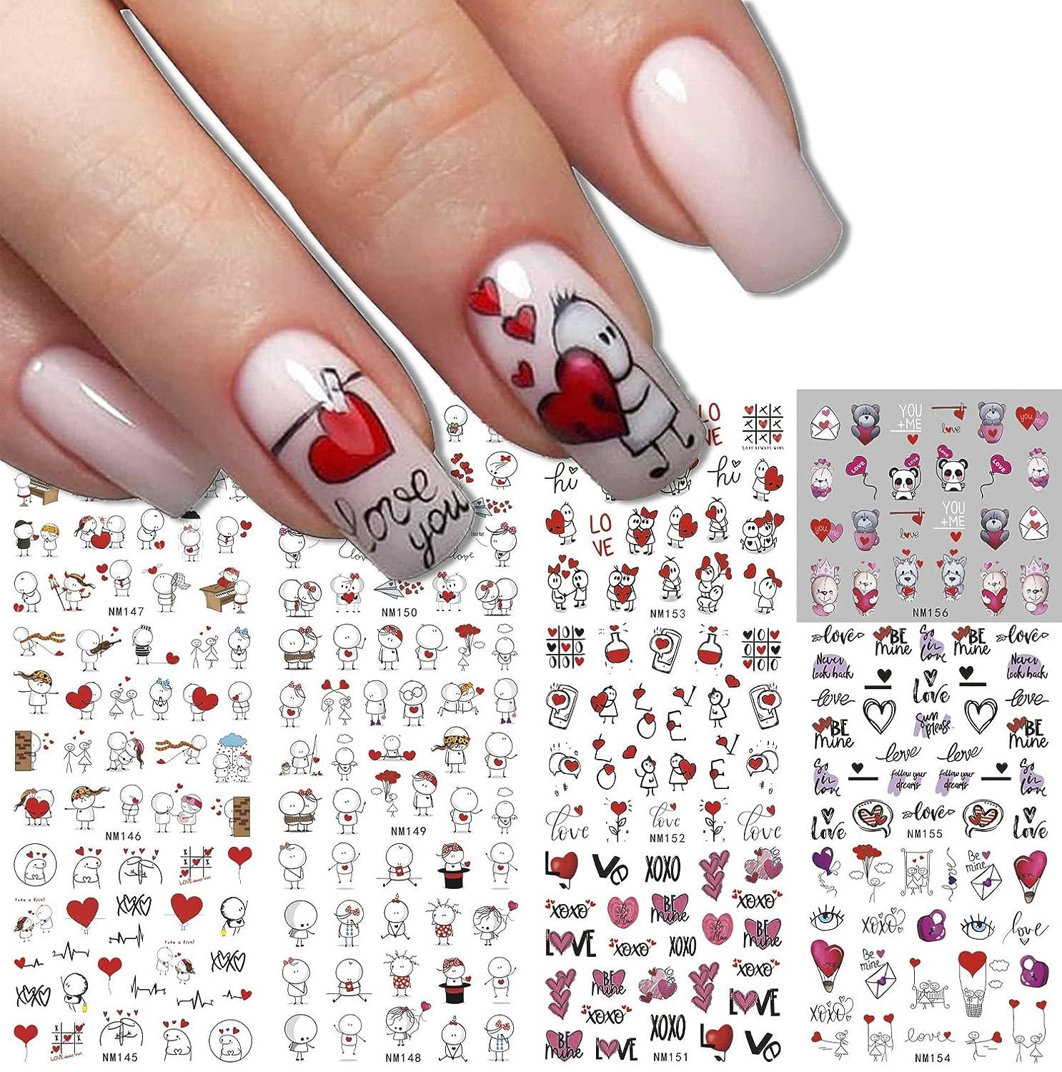 8 Sheets Heart-shaped Nail Art Stickers, 3d Self-adhesive Nail Art