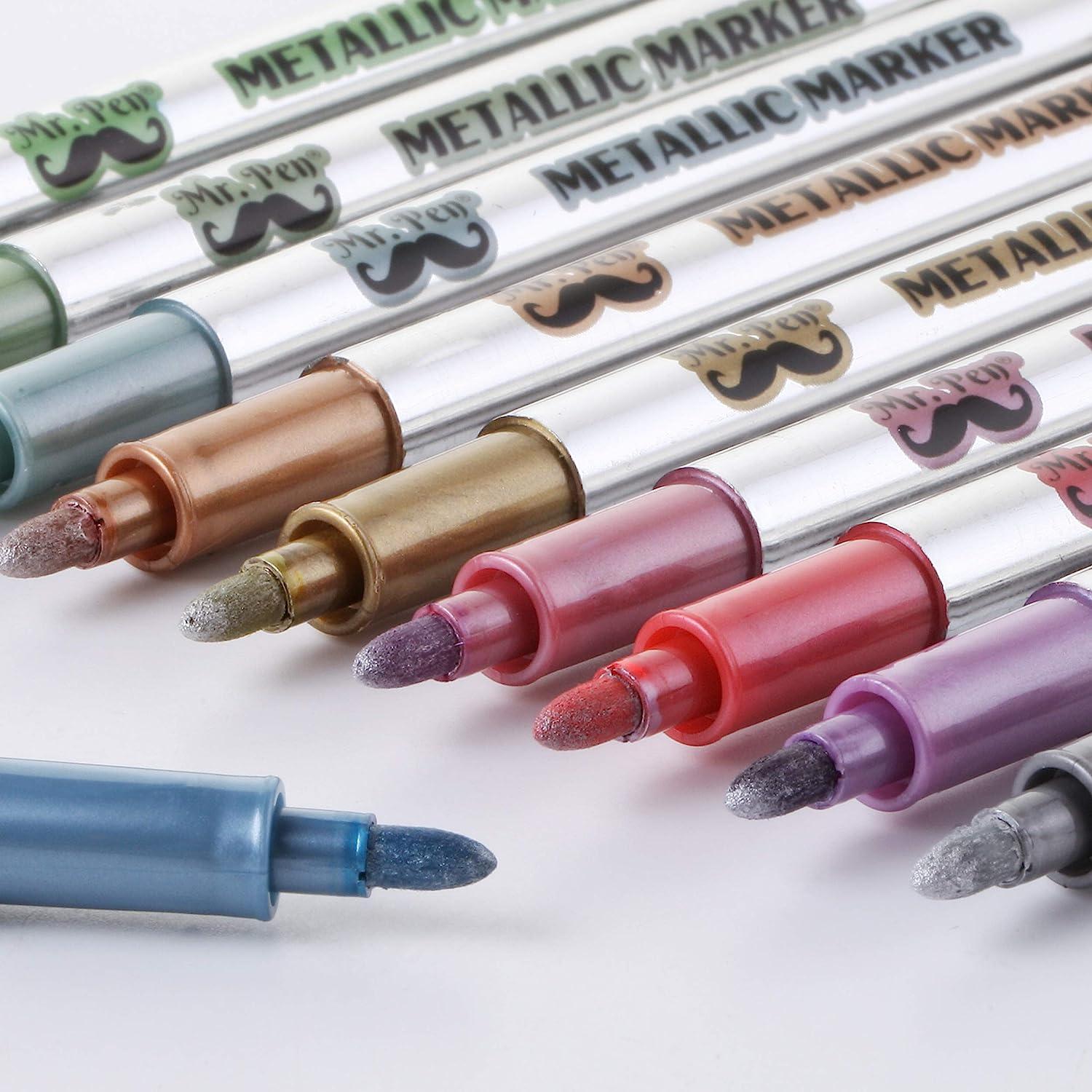 Mr. Pen- Metallic Paint Markers,10 Colors, Metallic Markers for Black Paper, Rock Painting, Card Making, Ceramics, Metal, Glass, DIY Photo Album, Scra