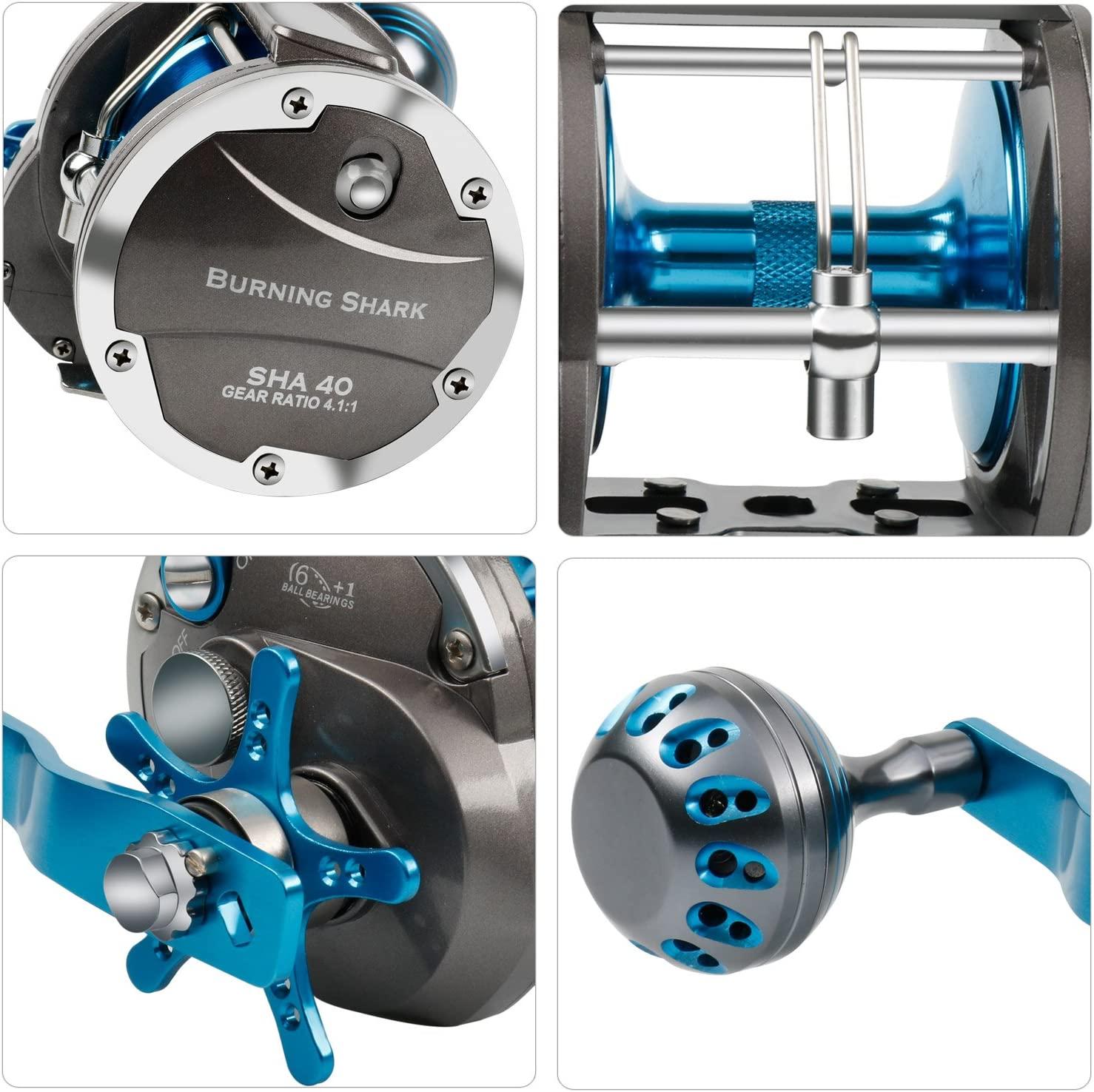 Burning Shark Trolling Reel Saltwater Level Wind Reels, Drag Reels Boat  Fishing Ocean Fishing for Sea Bass Grouper Salmon SHA40