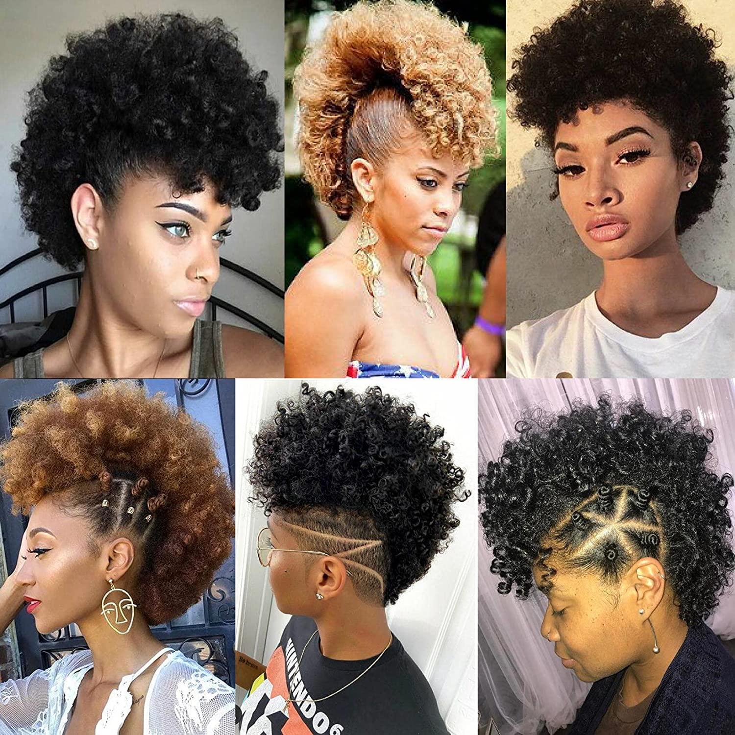 Afro Puff Mohawk Ponytail with Bangs Jerry Curly Non Drawstring Synthetic  Fauxhawks Afro Puff Bun Ponytail Short Afro Kinky Curly Hair Bun Warp Hair  Extensions with 6BB Clips in UAmy hair T1B/Gray