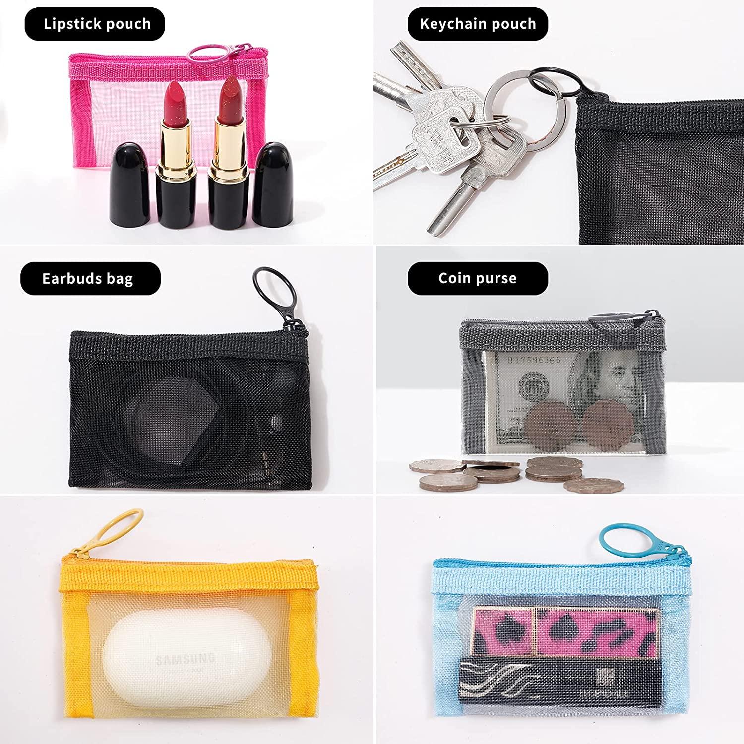 Muranana Mini Zipper Mesh Bags 5Pack, 3x4.3 Nylon Small Zipper Mesh Pouch  Key Holder, Coin Purse, Card Holder, Portable Travel Makeup Cosmetic Mesh