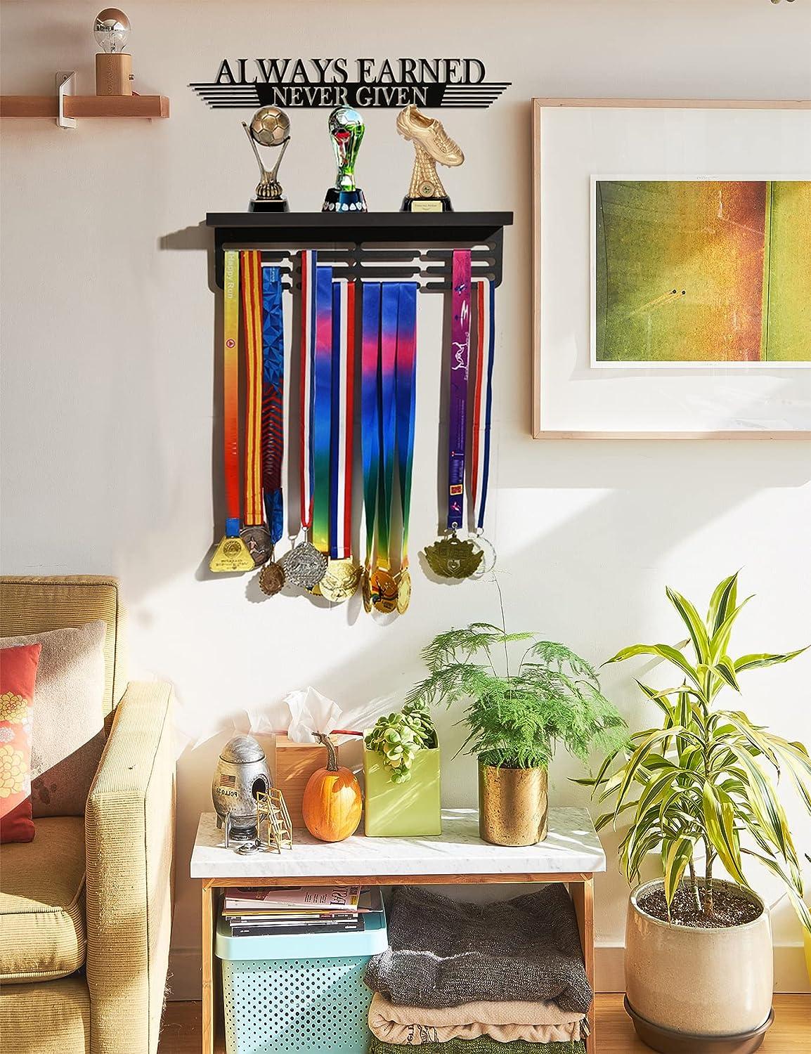 Trophy and Medal Display Shelf with Wooden Trophy Shelf - Race Medal ...