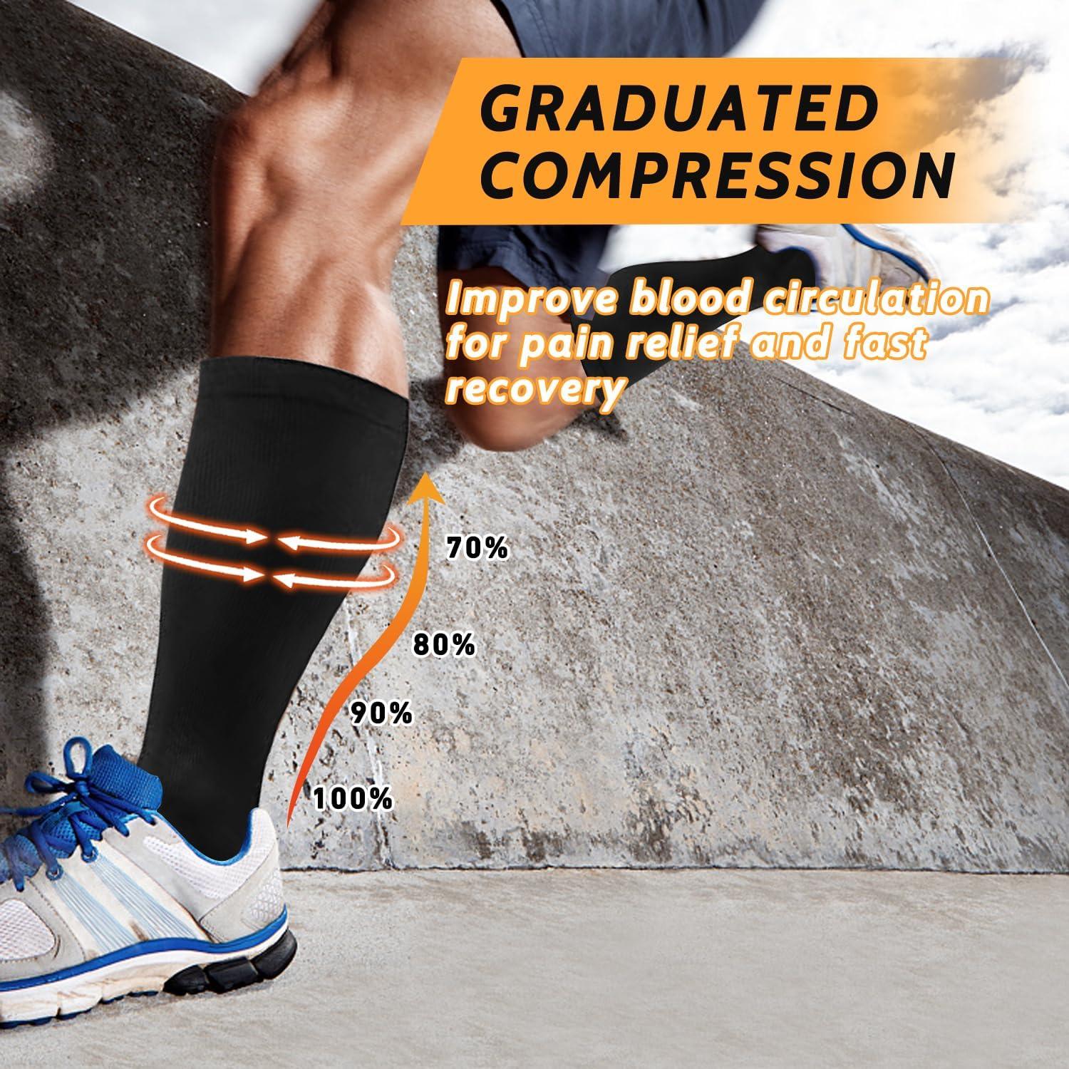 3Pairs Compression Socks 20-30 Mmhg Knee High Running Sport Long Stockings Ankle