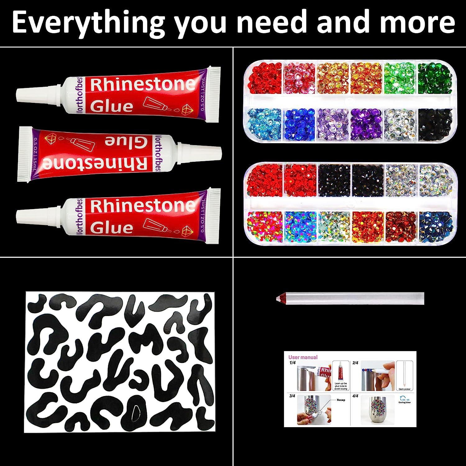 worthofbest Rhinestones For Crafts With Glue Clear, Bedazzler Kit With  Rhinestones Flatback Crystal Gems Bling All-Purpose Adhesive, Rinesto
