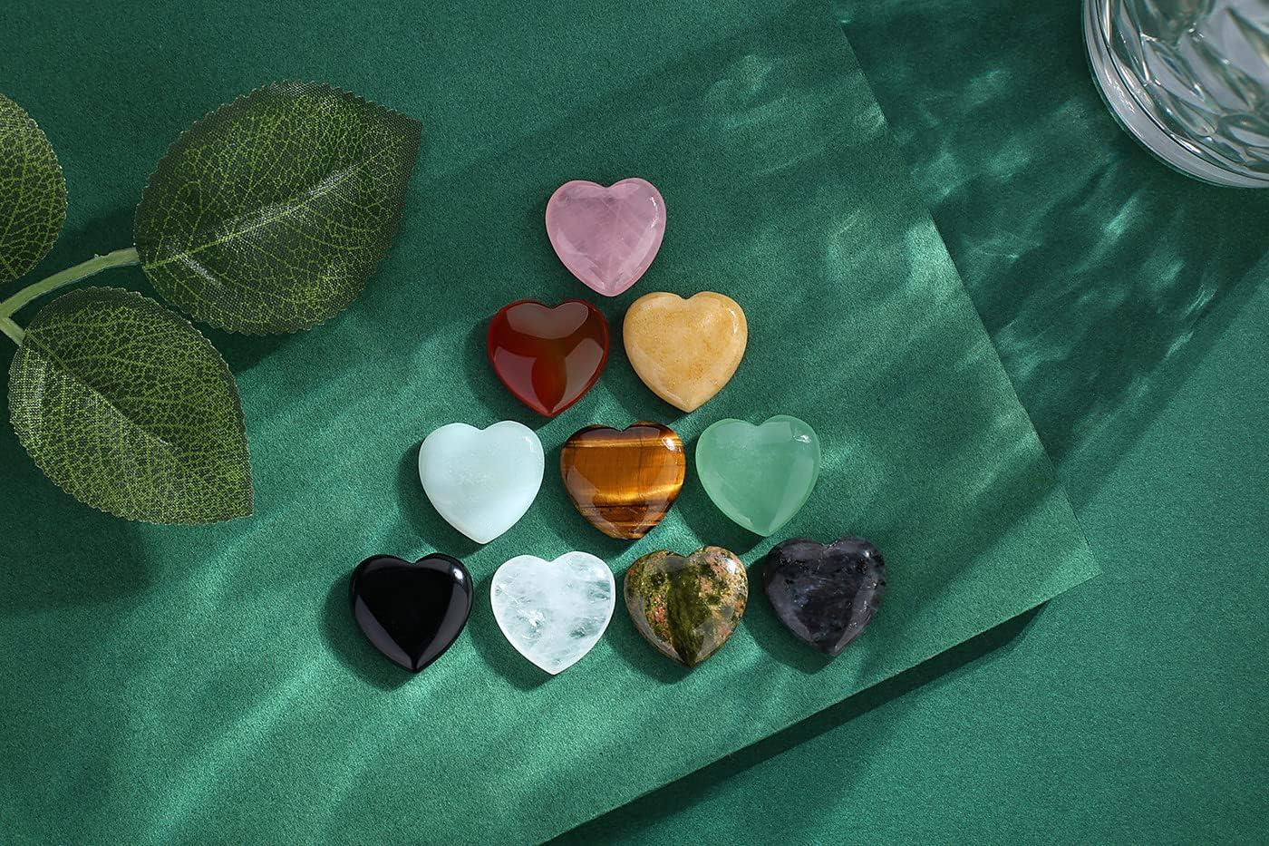 20pcs Natural Crystal Heart Love-Shaped Healing Stones Polished Rocks Cute  Mini Palm Chakra Gemstones Reiki Energy Balancing Stone for Meditation