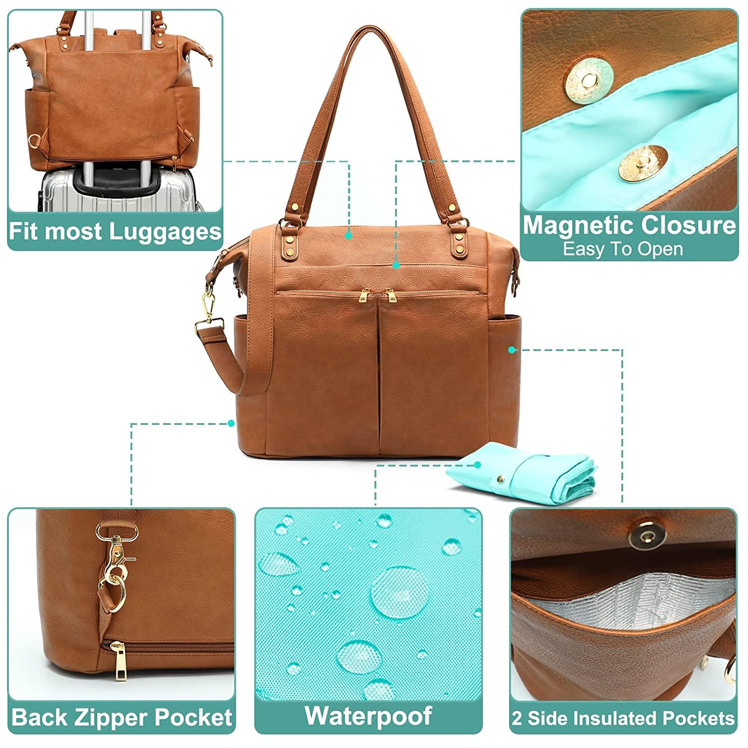 Mominside Leather Diaper Bag Backpack | 14 Pockets | Large Travel