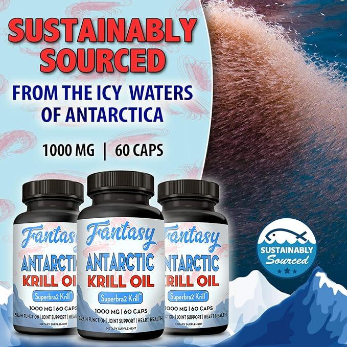 Pure Antarctic Krill Oil 1000mg with Astaxanthin Omega 3 6 9 EPA DHA 100 Purified Mercury Free