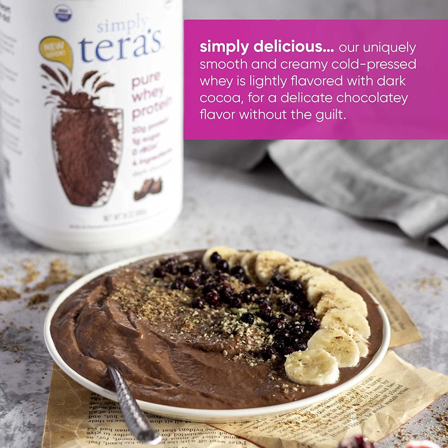 Tera's Whey Simply Pure Dark Chocolate Protein 24 oz Premium Whey Protein Powder