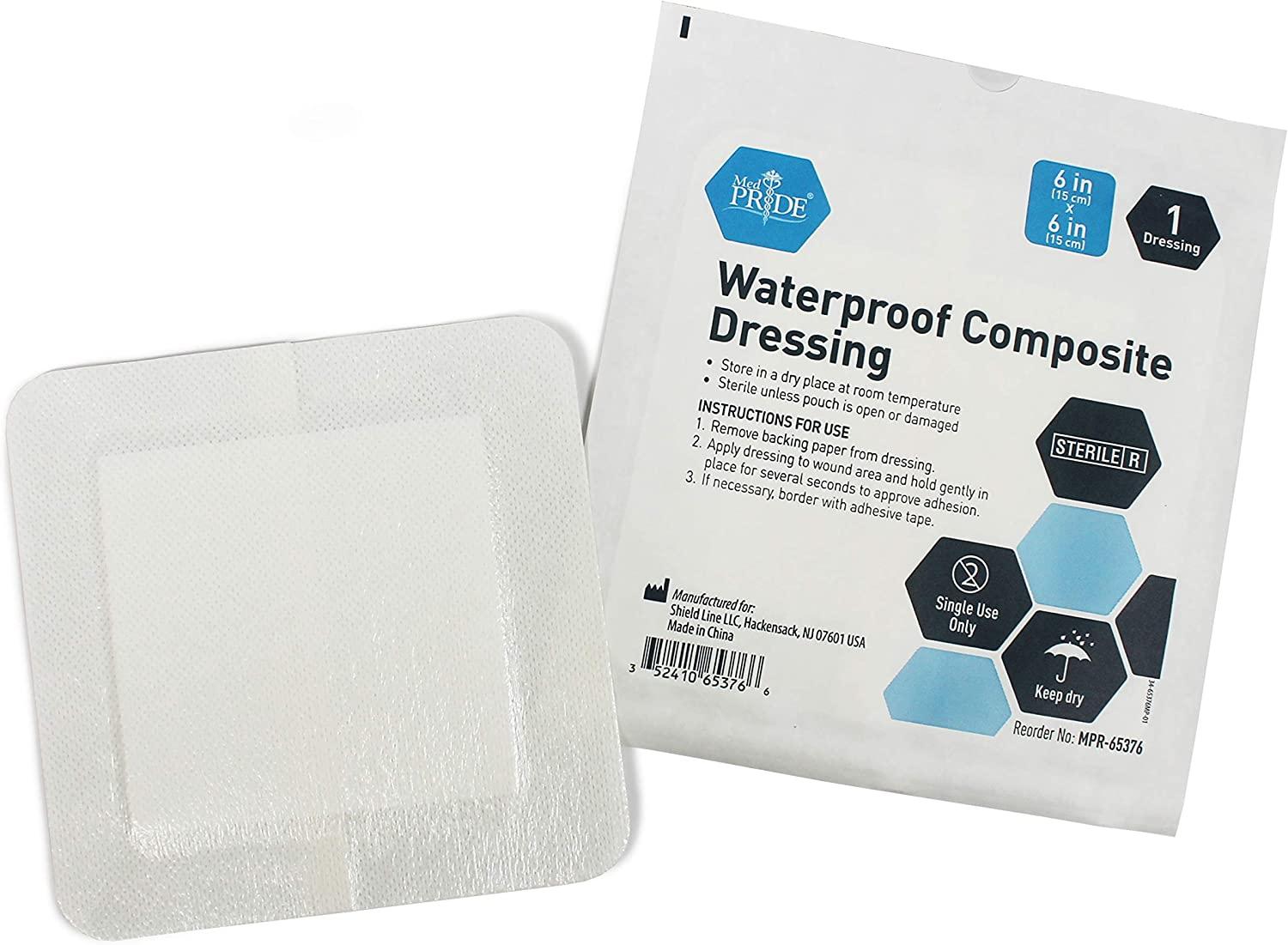 Medpride Waterproof Composite Wound Dressing Pads 10Pack, 6 inches by