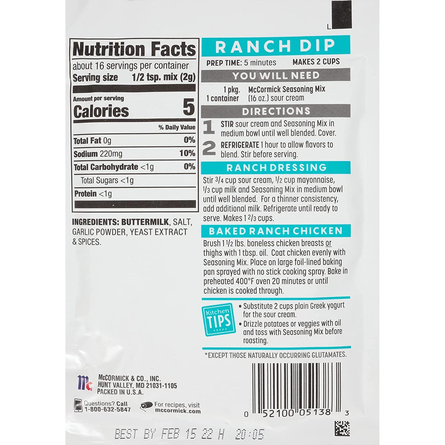McCormick Just 5 Simple Ingredients Homestyle Ranch Dip ...