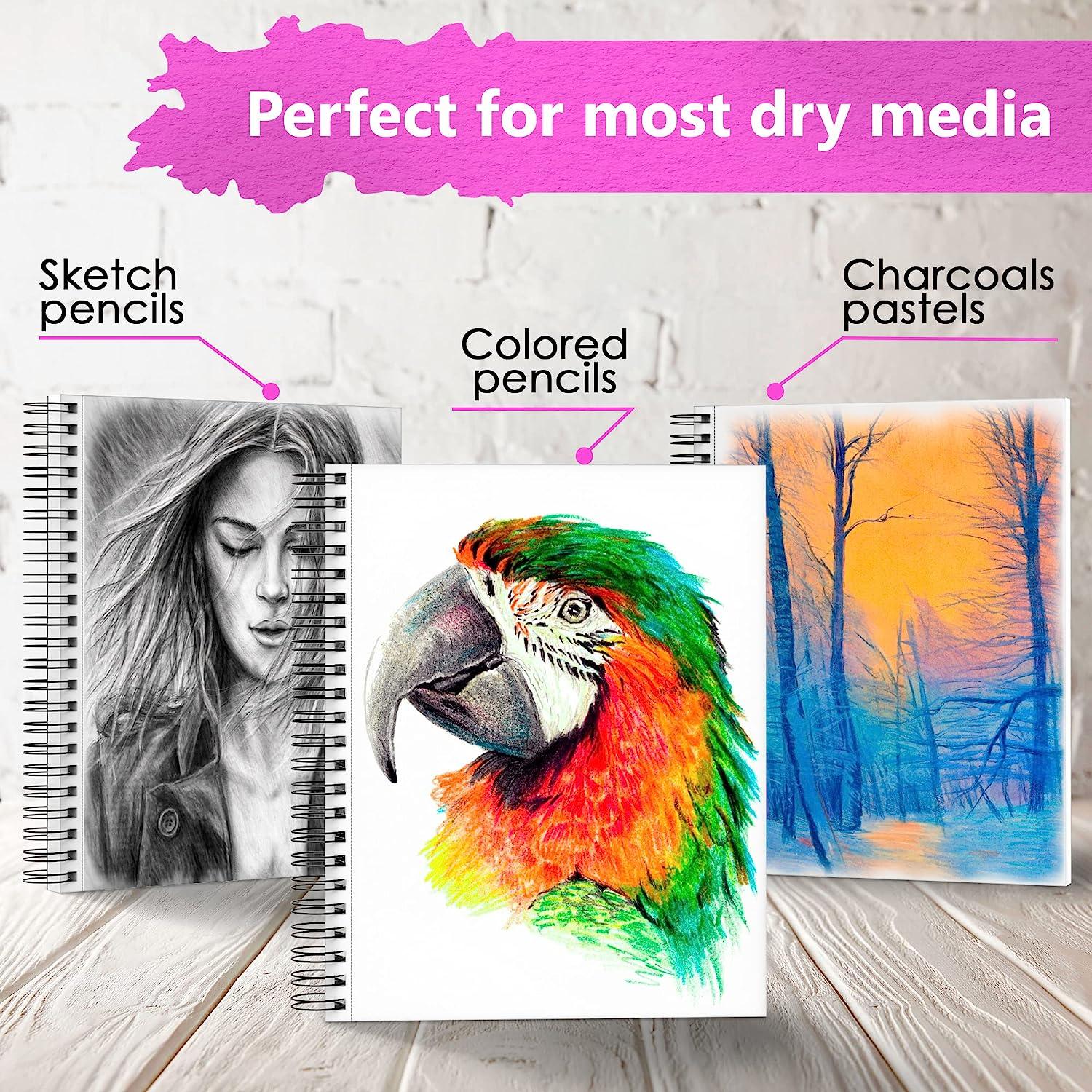 9x12 Premium Sketch Book Set, Spiral Bound, Pack of 2, 200 Sheets 100g/m2,  Acid-free Drawing Paper, Ideal for Kids, Teens & Adults 