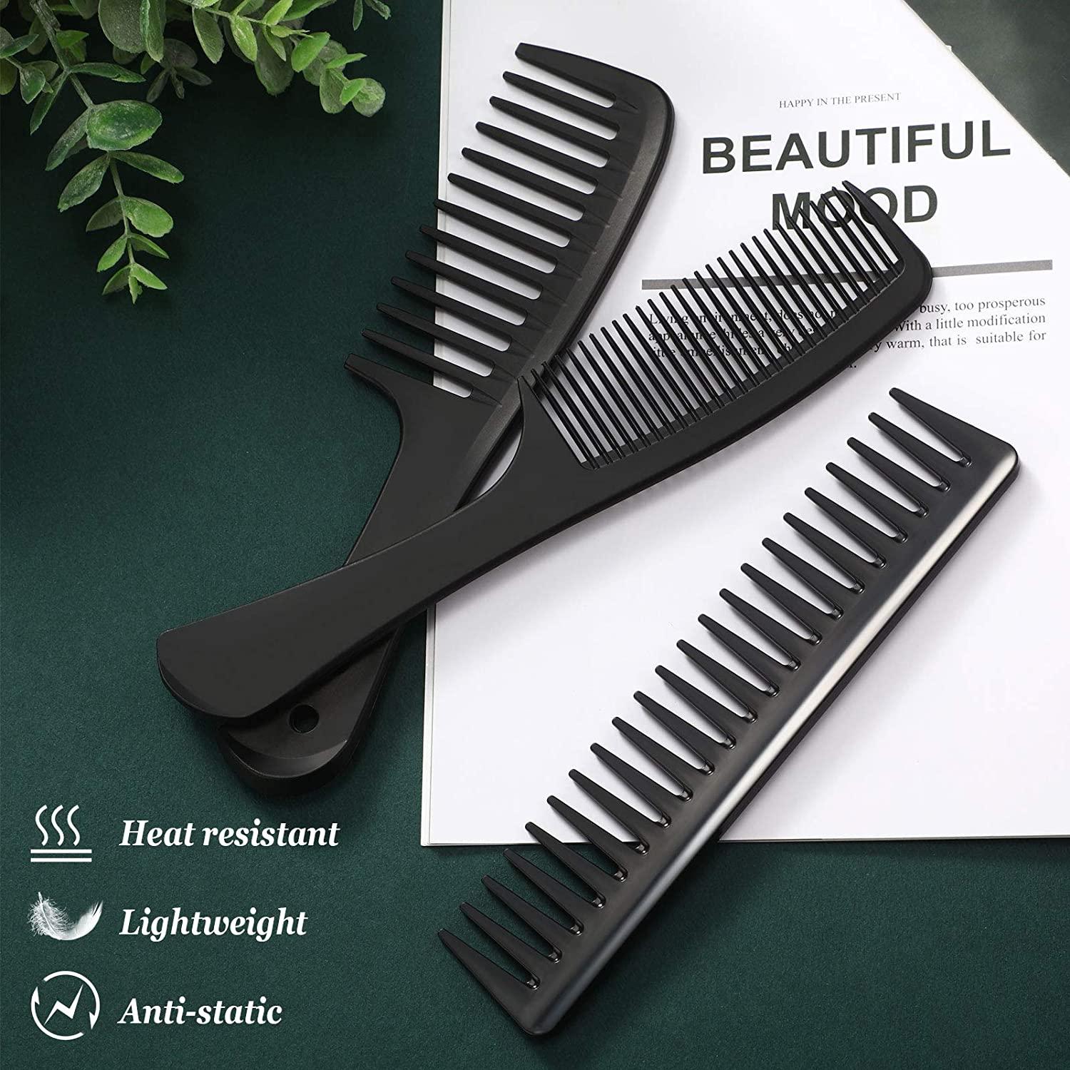 3 Pieces Wide Tooth Detangling Hair Comb Detangling Hair Comb Hair Styling  Comb Set, Carbon Fiber Styling Cutting Comb Anti Static Heat Resistant Comb  for Women Curly Straight Long Hair, Black