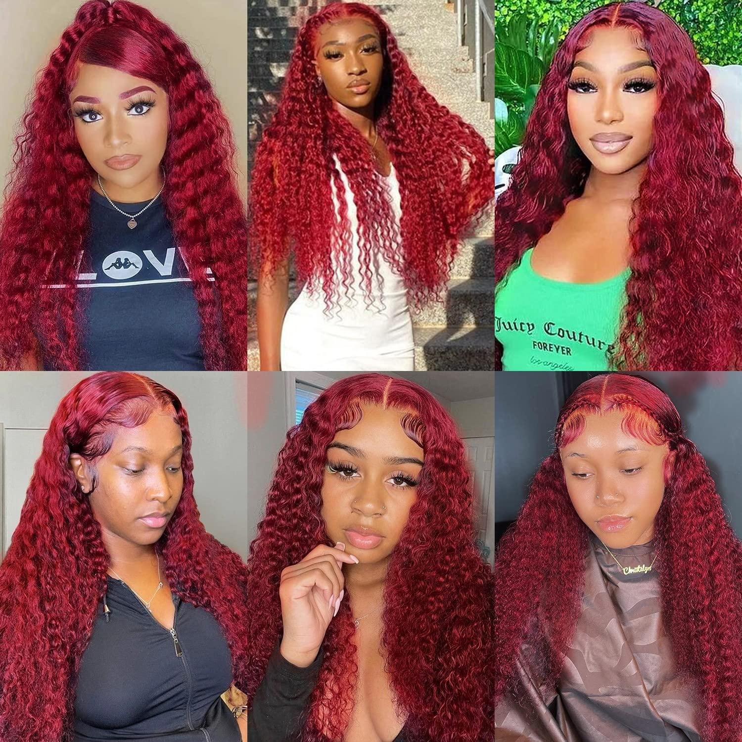 20 Inch Burgundy Lace Front Human Hair Wig Deep Wave 99j Color