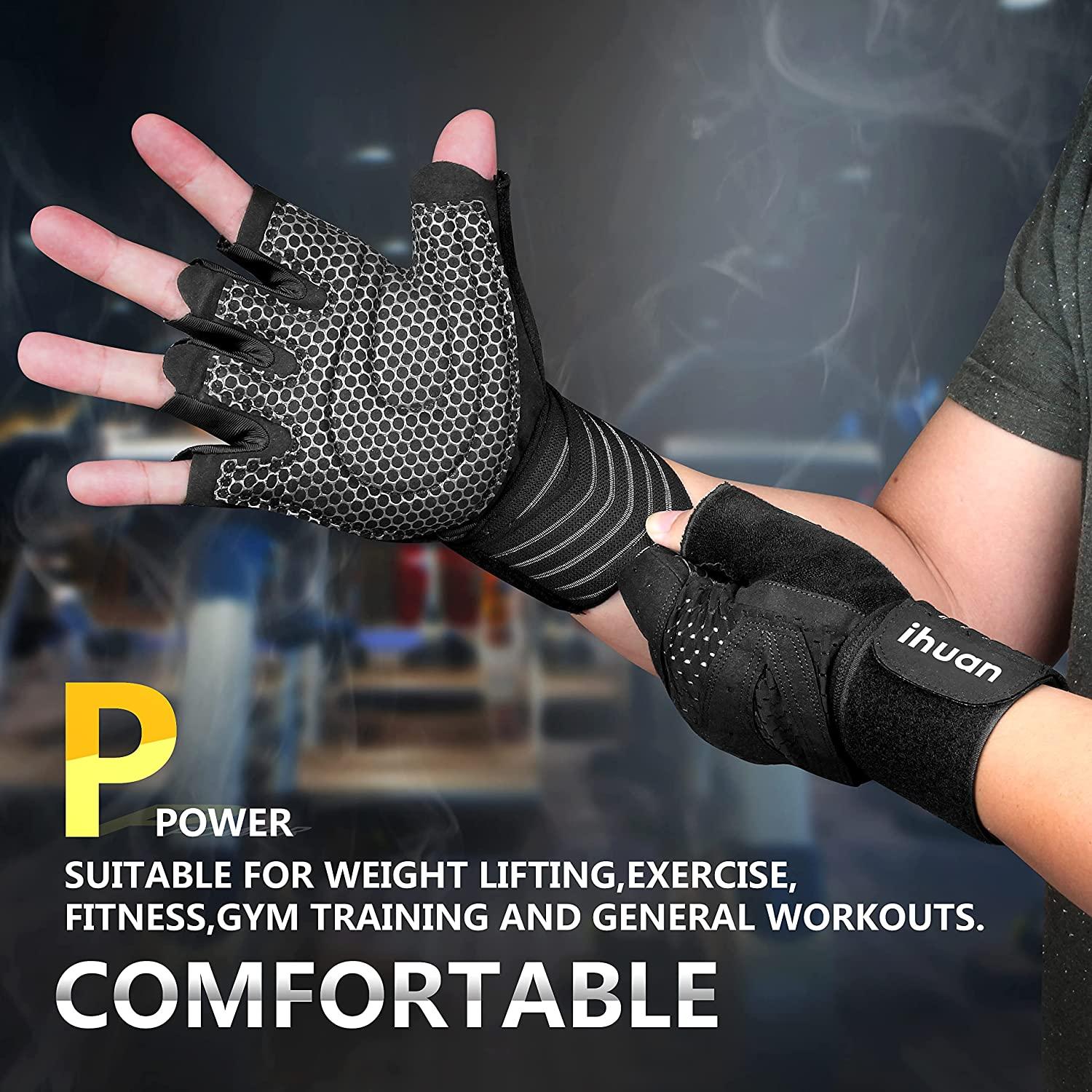 Ihuan Ventilated Weight Lifting Gloves with Wrist Wrap Support