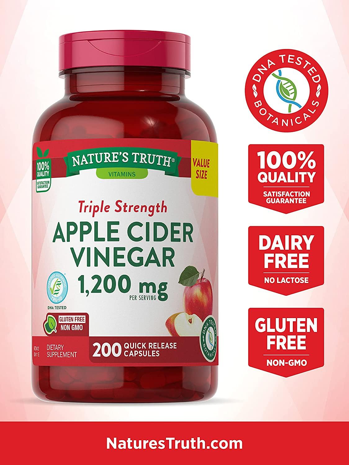 Nature's Truth Apple Cider Vinegar Capsules 1200mg 200 Pills Value