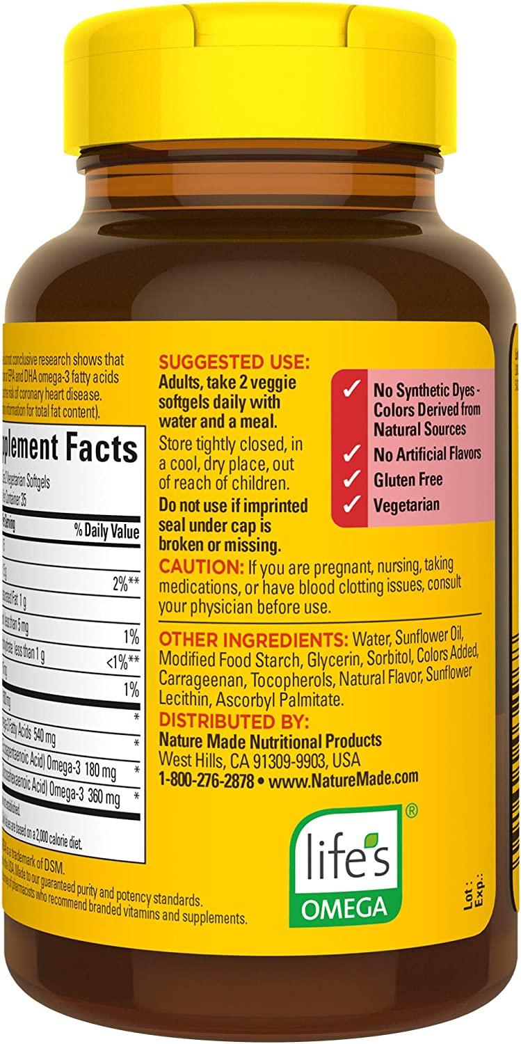 Nature Made Algae 540 mg Omega 3 Supplement, 70 Vegetarian Softgels, A