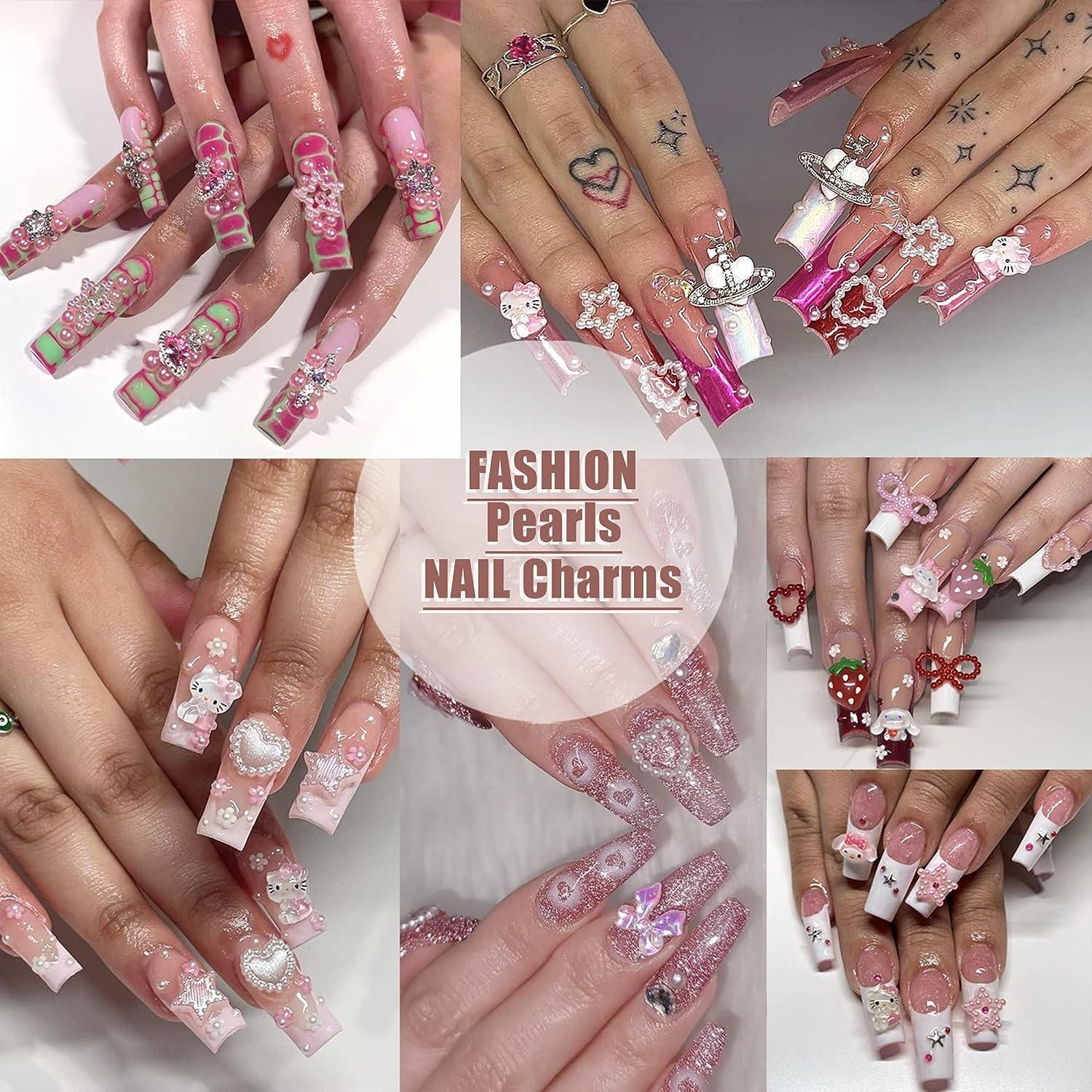 Cute Pearls Artificial Nails Rhinestone Nail Pieces for Professional Nail  Salon 