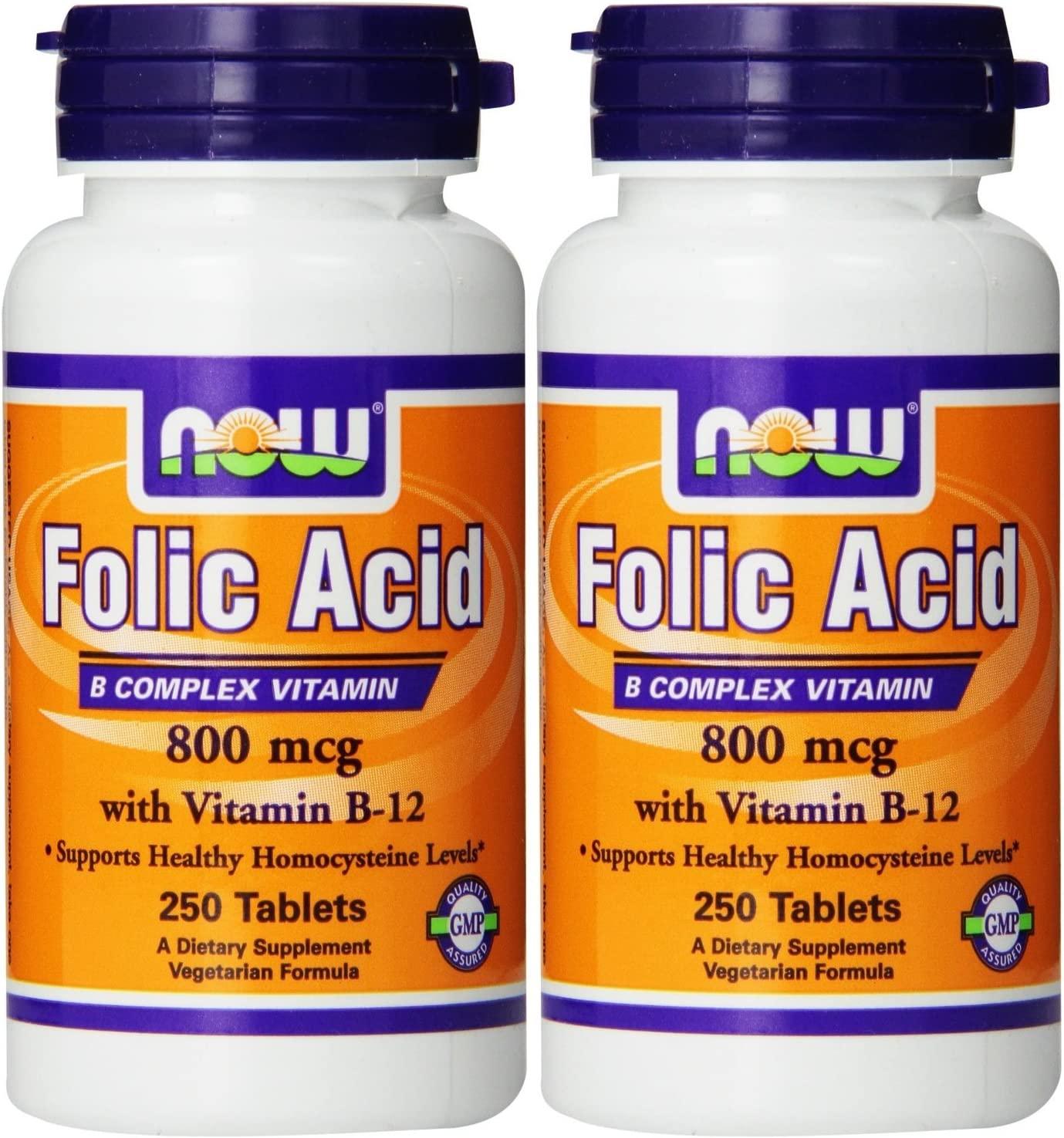 Now Foods Folic Acid 800mcg, 250 Tablets (2 Pack)