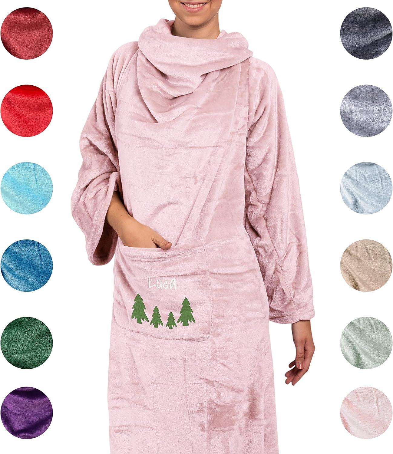 Personalized Hoodie Blanket for Women Warm Fluffy Sleeve