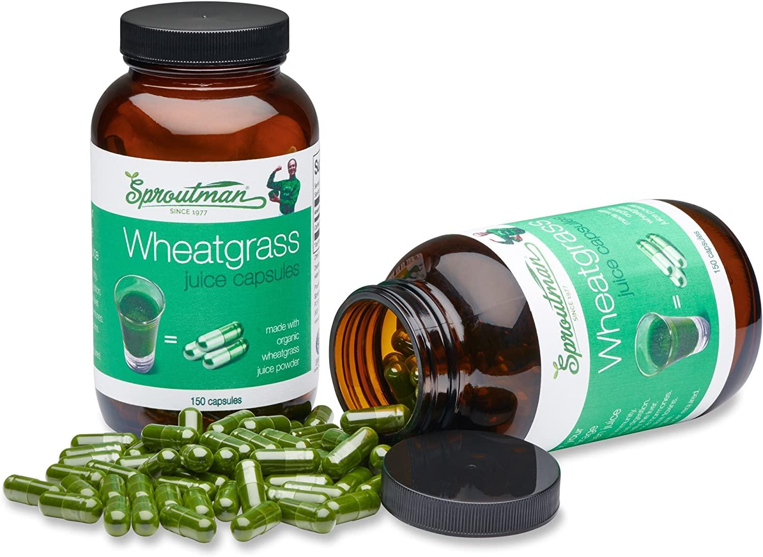 Organic Wheatgrass Juice Powder Capsules by Sproutman 100 Pure