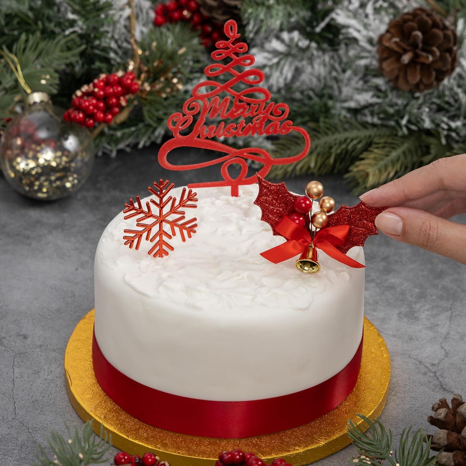 Merry Christmas Cake Decoration topper Yule Log Cupcake Toppers 3 Piece ...