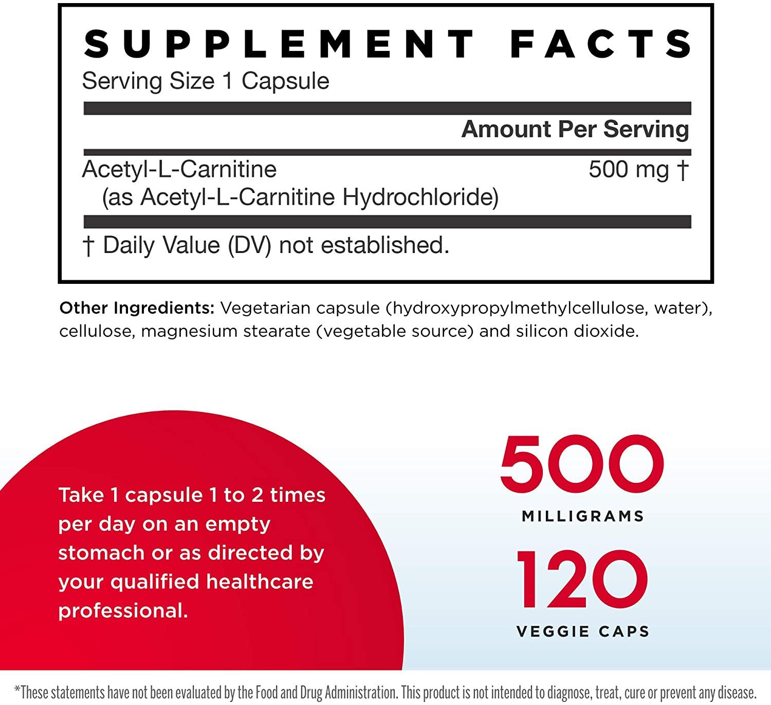 cual es la mejor hora para tomar l carnitina Acetyl-L-Carnitine 500 mg main image 0