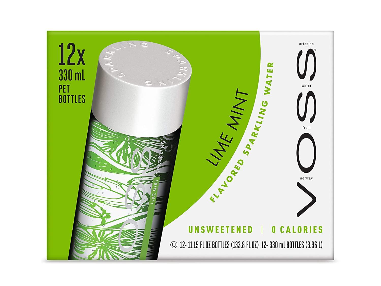 VOSS Water Flavored Sparkling Water, Lime Mint, 330 ml Plastic Bottles