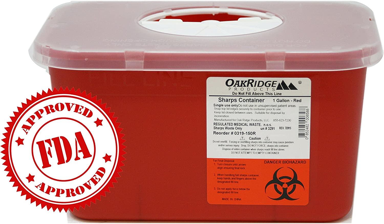 Oakridge Sharps Container 1 Gallon (2 Pack) Easy use Rotating lid