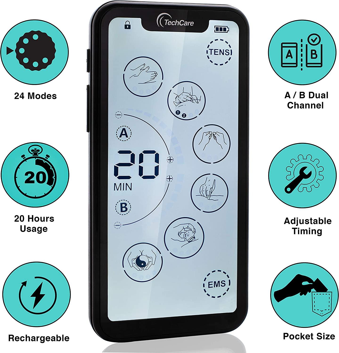 TechCare Touch 24 Massager Tens Unit Muscle Stimulator Machine with Hard  Case (Touch Screen)