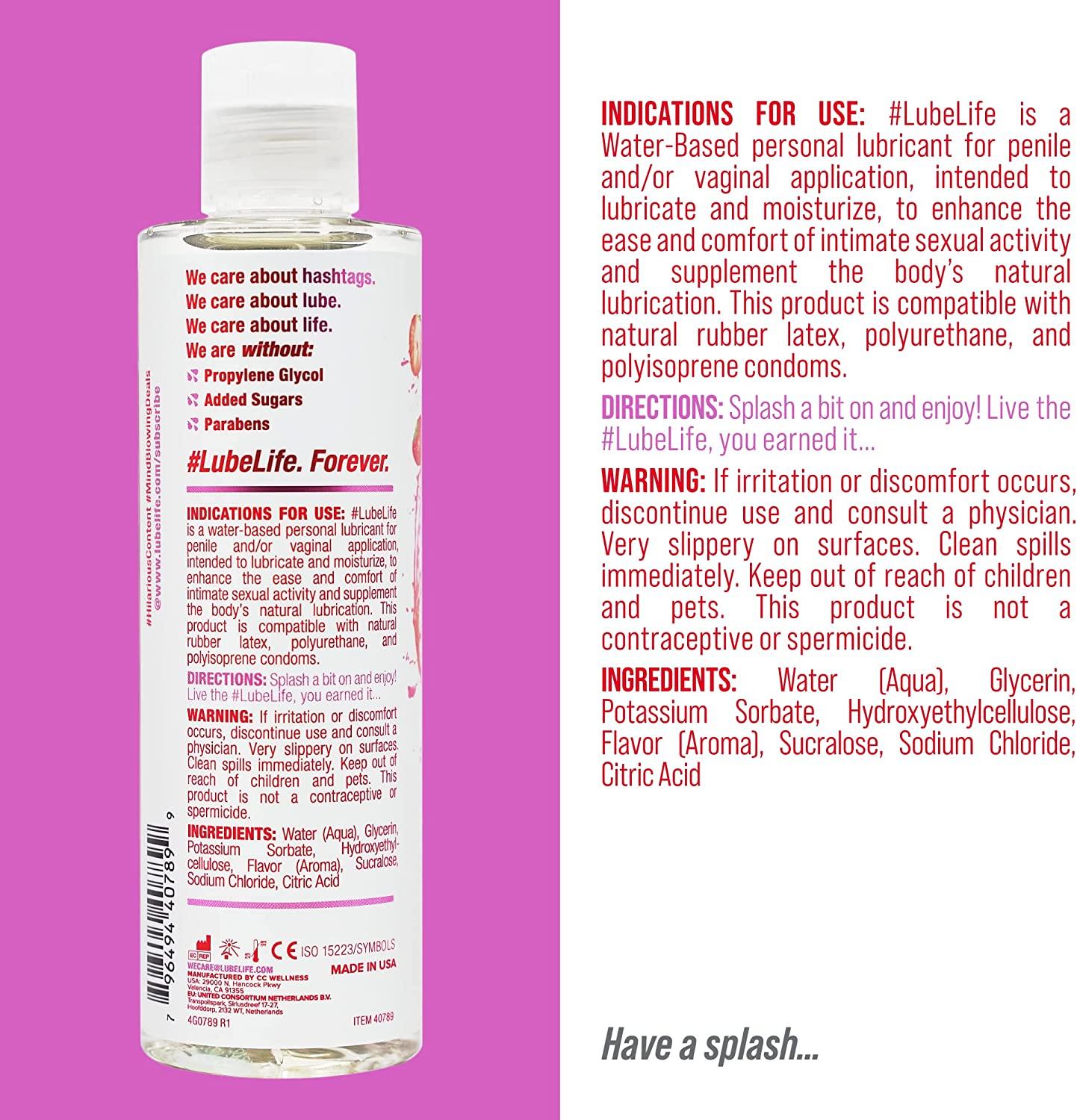 LubeLife Water-Based Strawberry Flavored Lubricant, Personal Lube