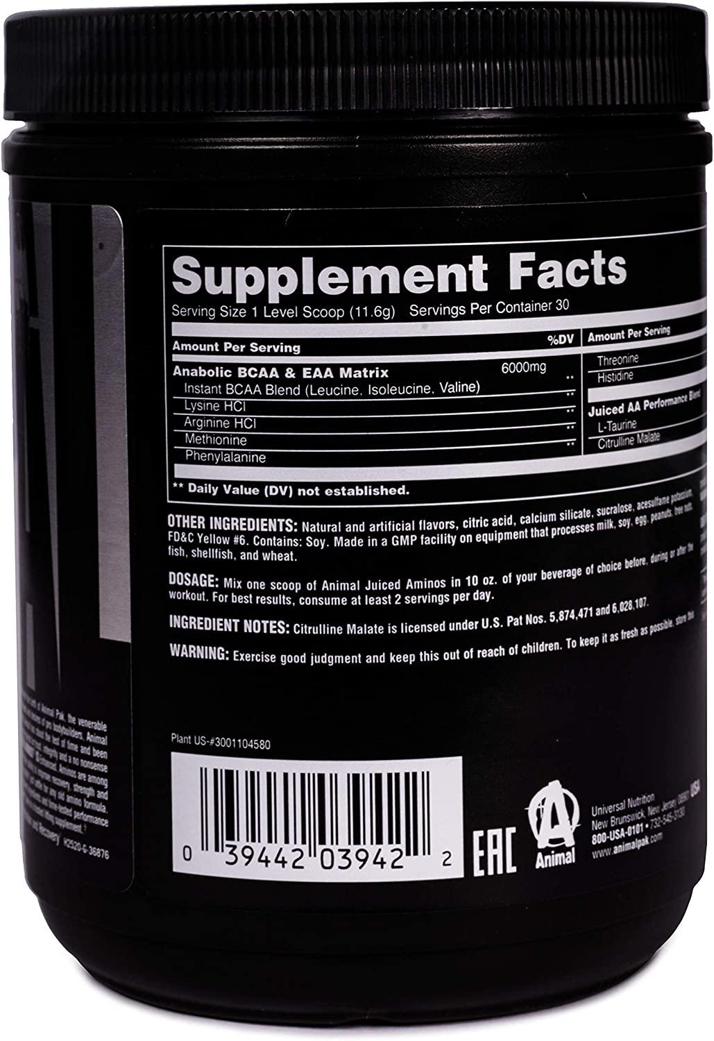 Animal Juiced Aminos 6g Bcaa/eaa Matrix Plus 4g Amino Acid Blend for