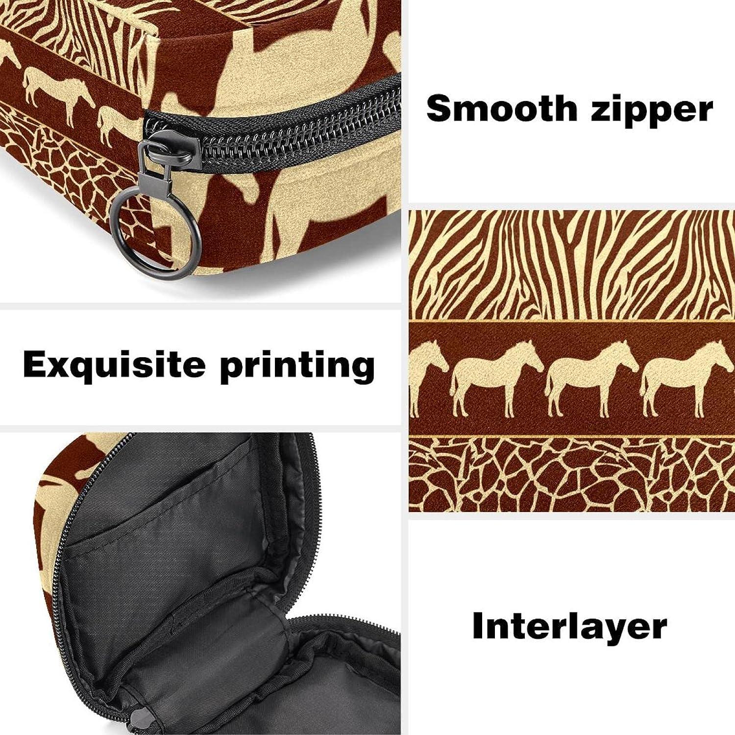 African Pattern with Wild Animals Period Pouch Portable Tampon Storage Bag  for Sanitary Napkins Tampon Holder for Purse Feminine Product Organizer  First Period Gifts for Teen Girls School Multicoloured 17