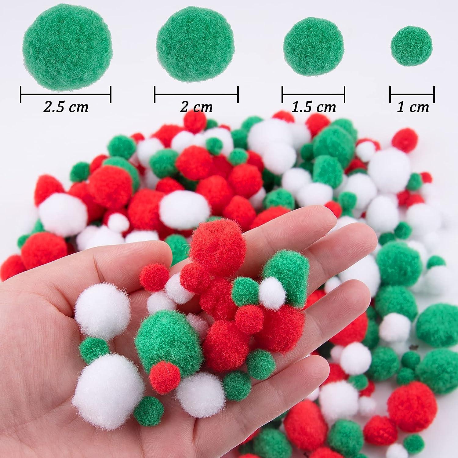 BQTQ 1200 Pieces Christmas Pom Pom Mini Craft Pom Pom Balls Fluffy Pom Pom  for Craft Making and Christmas Decorations (3 Sizes White Green Red)