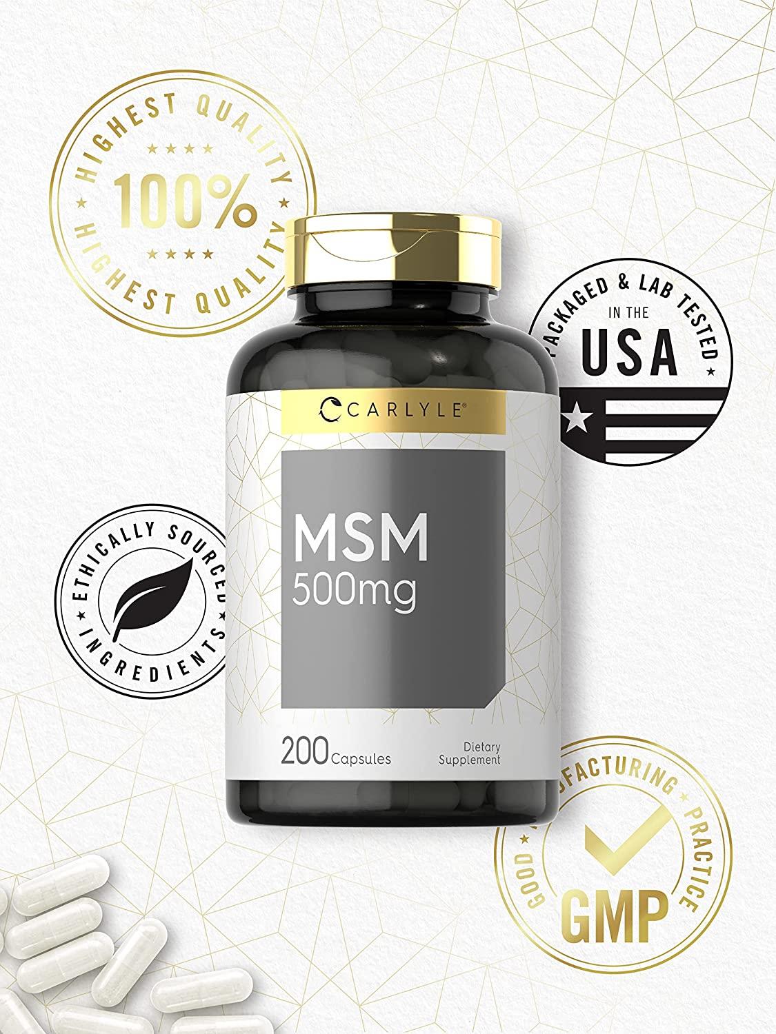 MSM Supplement 500mg 200 Capsules NonGMO, and Gluten Free