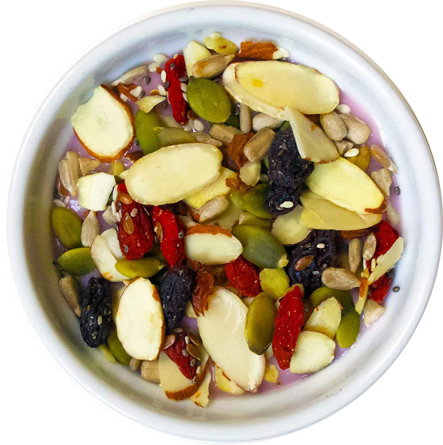 Raw Superfoods Salad Topper (Goji Berries, Sliced Almonds, Chia Seeds