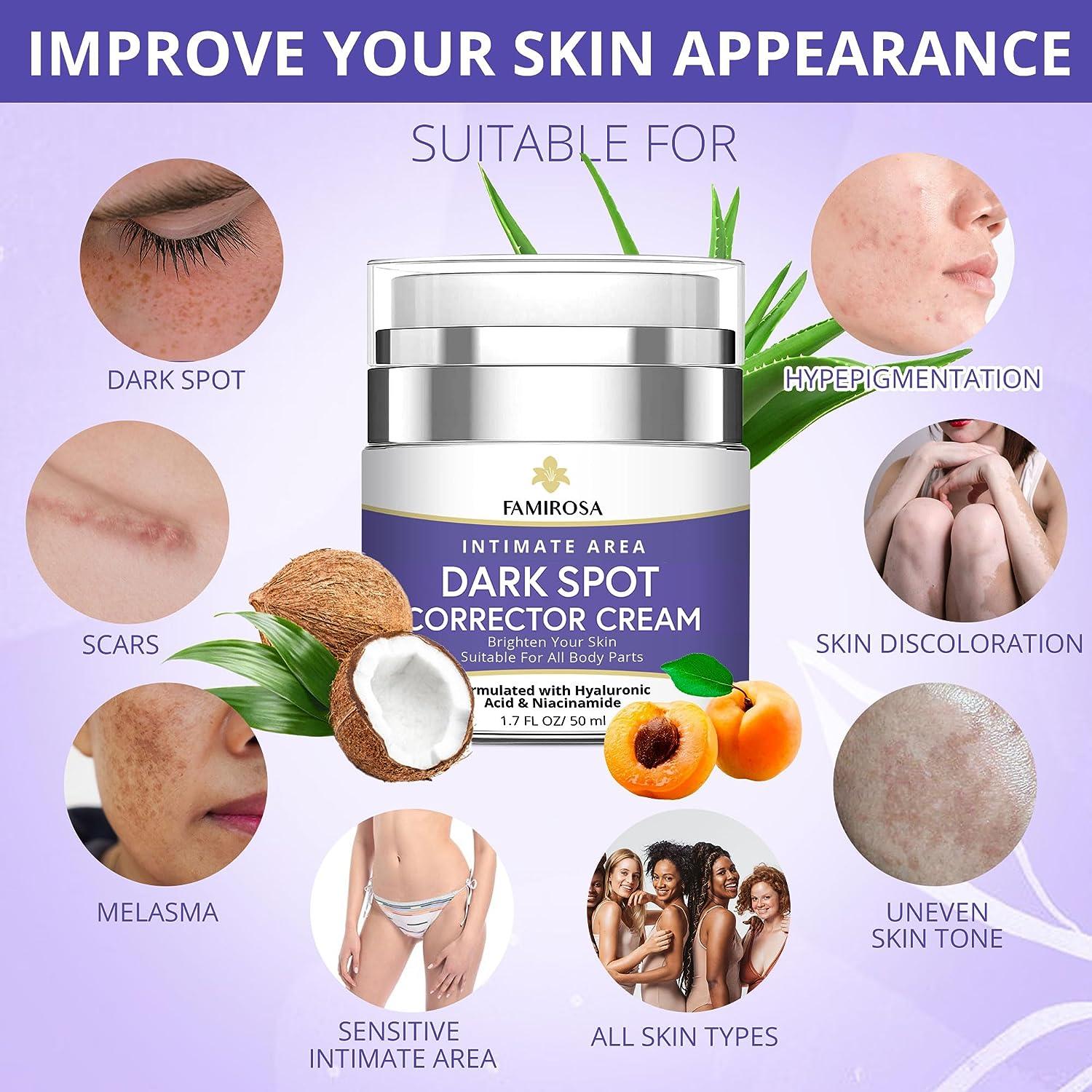  FAMIROSA Intimate Area Dark Spot Corrector-Underarm Cream for  Armpit, Knees, Elbows, inner Thigh, Private Parts- Intimate Skin Cream :  Beauty & Personal Care