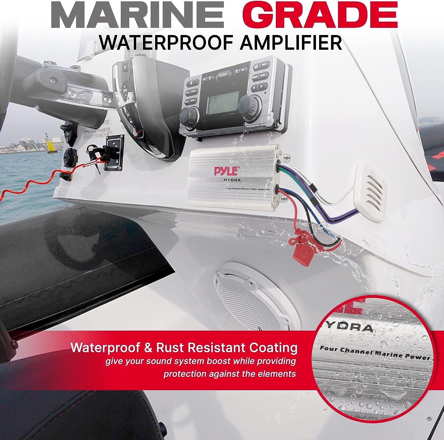 Pyle Hydra Marine Amplifier Upgraded Elite Series 400 Watt 4 Channel