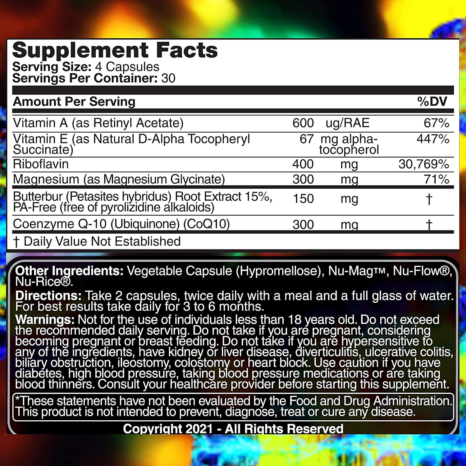 MigrA Zero Migraine Relief QuadFormula with PAFree Butterbur, CoQ10