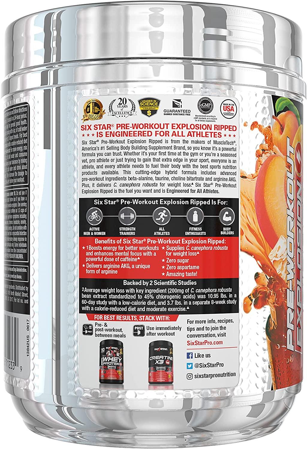 Six Star Elite Series PreWorkout Explosion Ripped Peach Mango 6.10 oz