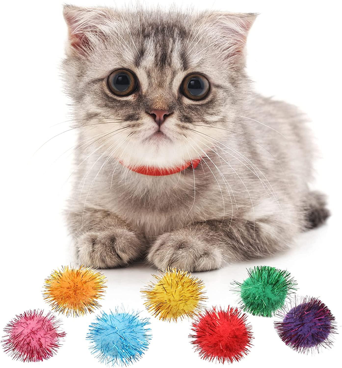 120 Pieces Cat Toys Balls Assorted Color Cat Glitter Pom pom Balls