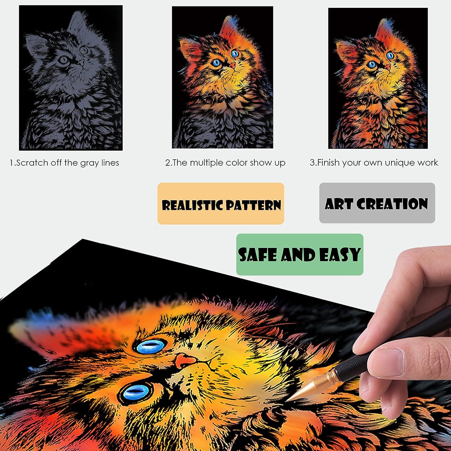 Scratch Art Rainbow Painting Paper - 16 x 11.2 inch (Cat Animal