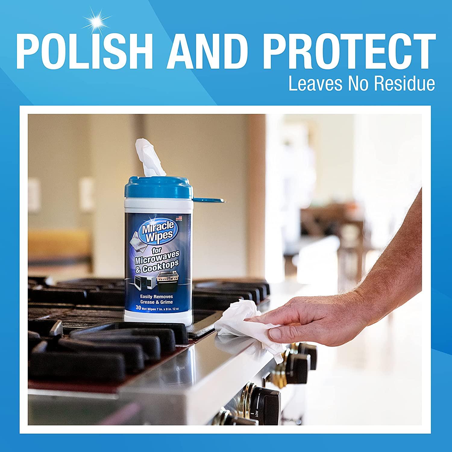 MiracleWipes for Microwaves and Cooktops 30 Count Removes Food and Grime Buildup Safe