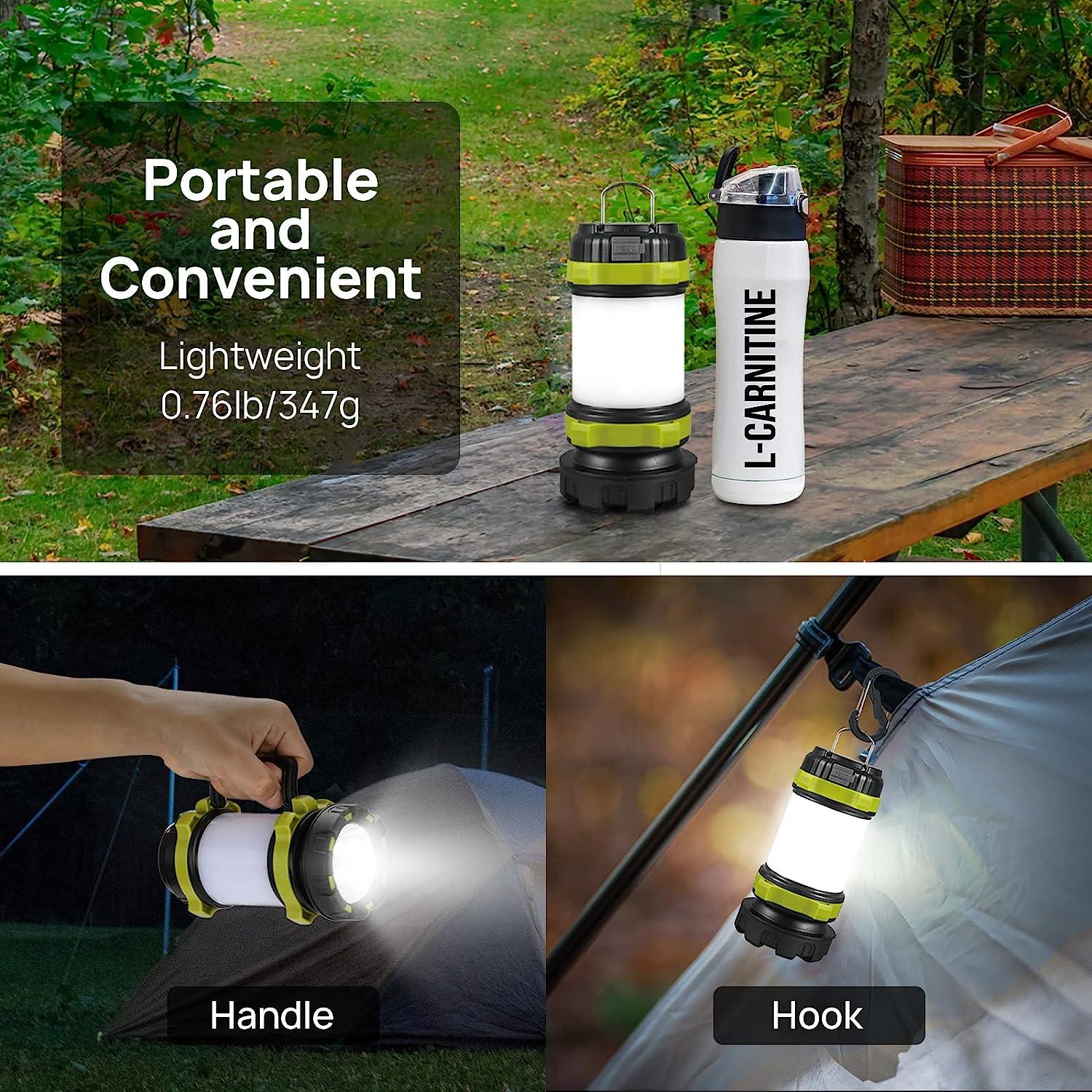 LED Camping Lantern Flashlight Rechargeable(Pack of 1), Consciot Portable  Torch with 6 Light Modes, 3600mAh Power Bank, IPX4 Waterproof, USB C