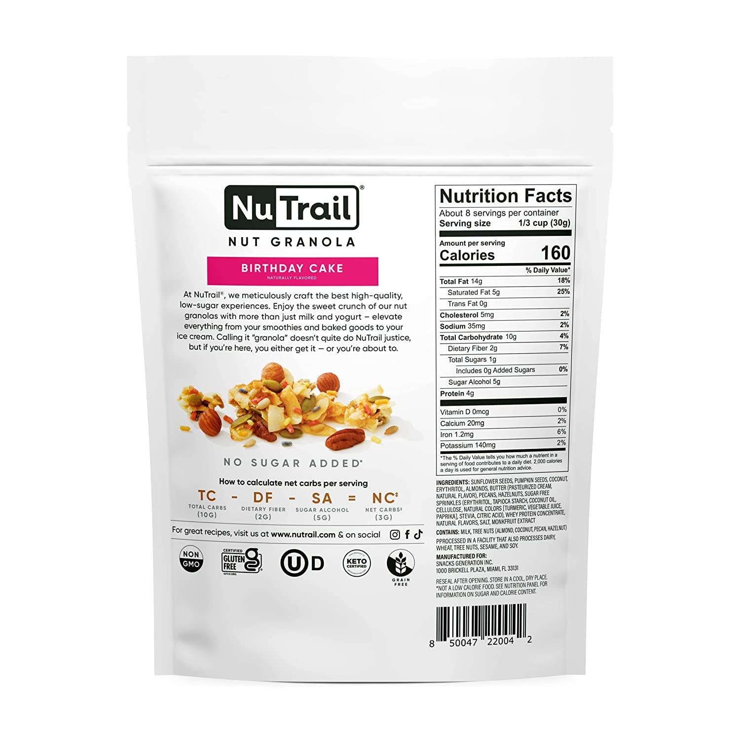 NuTrail Nut Granola, Birthday Cake, No Sugar Added, Gluten Free, Grain