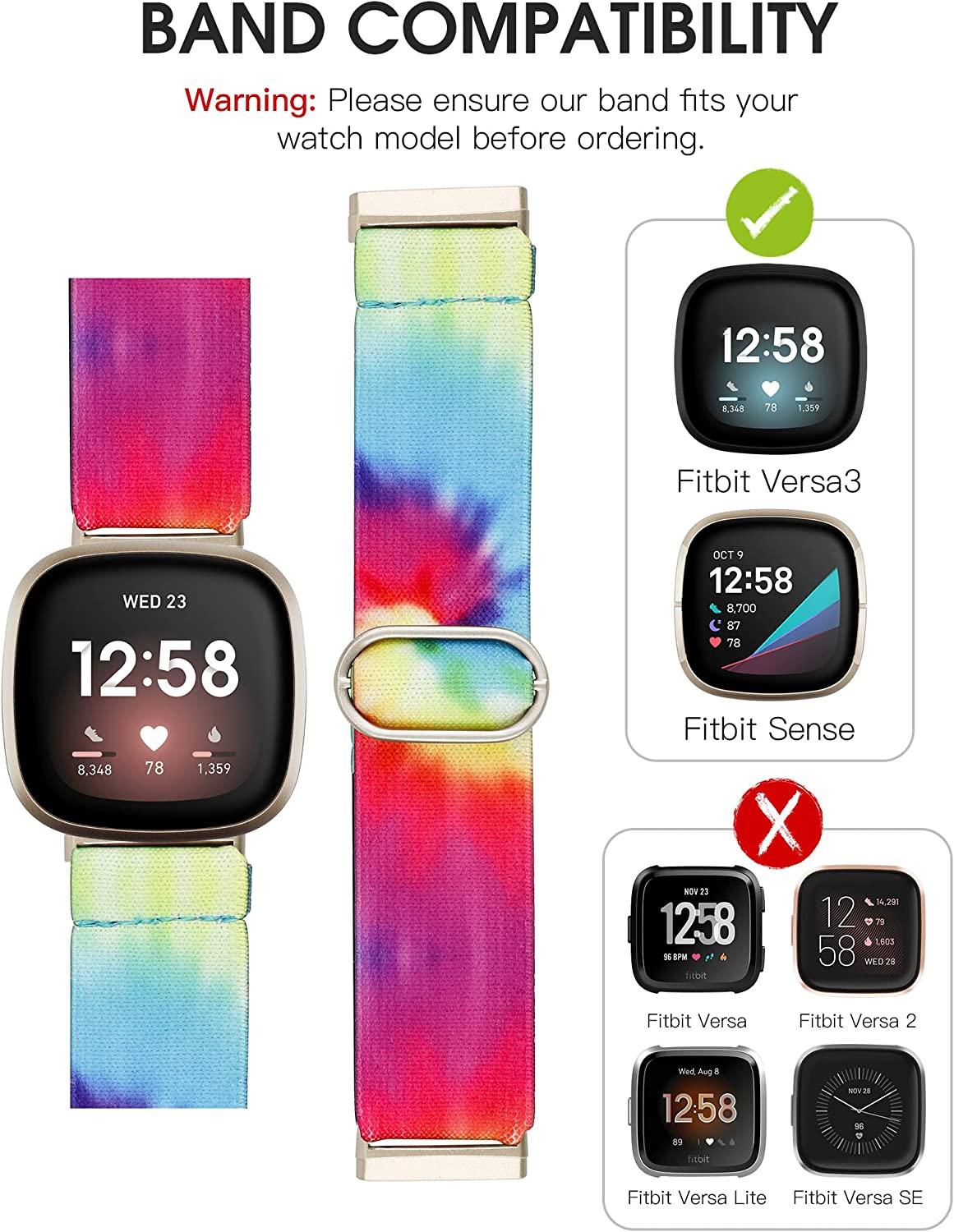 TOYOUTHS Compatible with Fitbit Versa 3 Bands Elastic Replacement for  Fitbit Sense Adjustable Nylon Fabric Strap Scrunchies Solo Loop Bracelet  Stretchy Wristband Women Men Tie Dye Rainbow